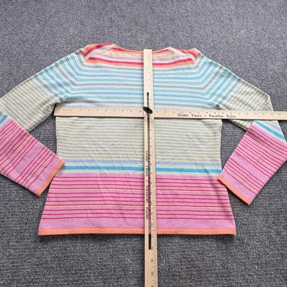 Saks Fifth Avenue Sweater Womens L Rainbow Hippie Multicolor Striped‎ Scoop - Picture 6 of 9